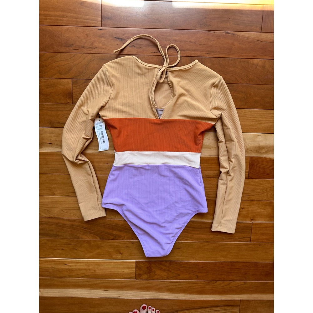 Seea Hermosa One-Piece Surf‎ Suit Ribbed Long Sleeve Colorblock Sweetheart NEW - Picture 2 of 4